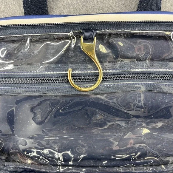 Tory Burch Cosmetic Bag Travel Toiletry Organizer Blue White Stripe Fruit Print - Picture 14 of 16